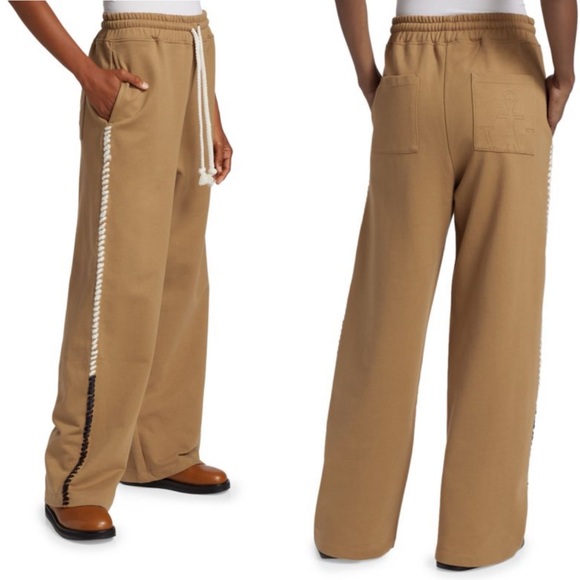 JW ANDERSON Pants - JW Anderson Wide Leg Contrast Stitch Track Pant French Terry in tobacco Sz Small